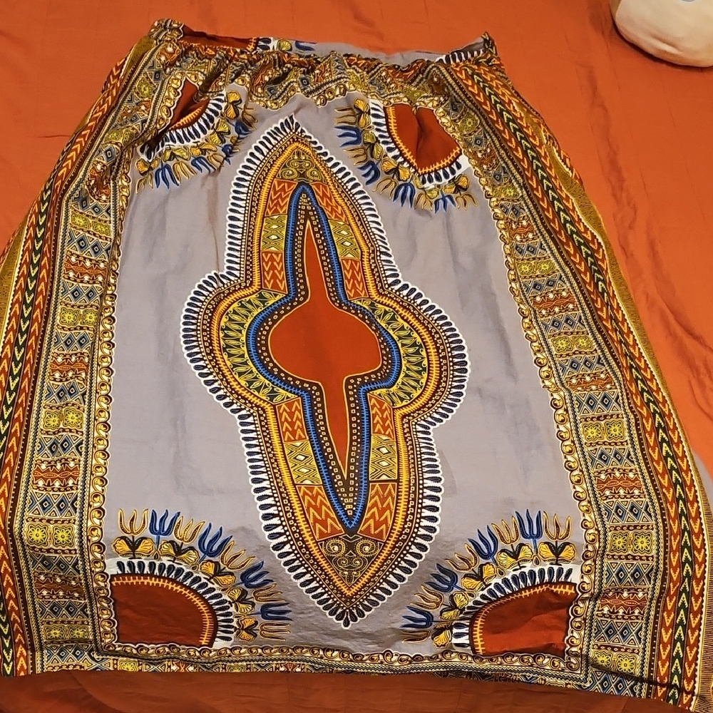 Colorful Dashiki Print Skirt 2XL super long